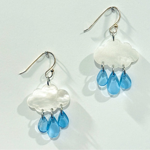 Clouds & Rain In Sterling Silver Dangle Resin Earrings NWT - Picture 3 of 5